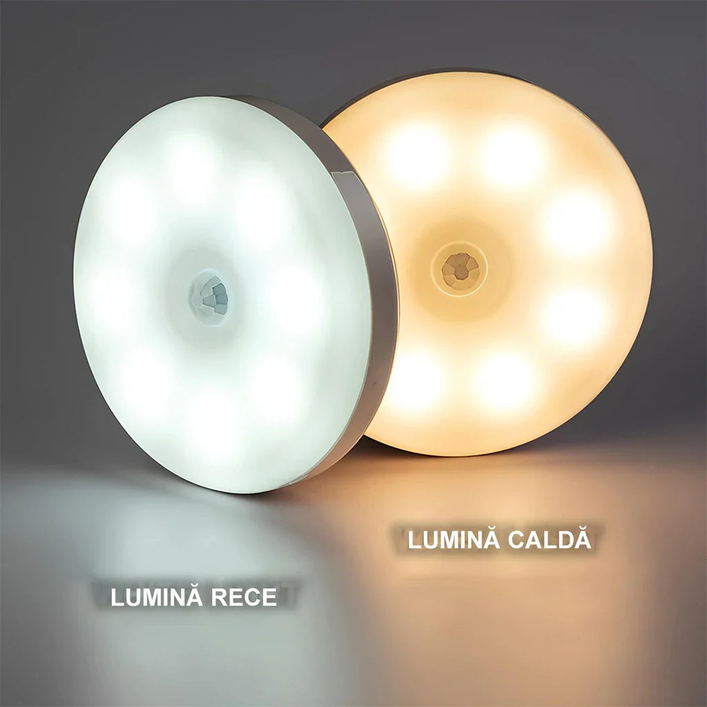 Lampa de Veghe LED cu Senzor de Miscare – Reincarcabila USB, 2 în 1 - Alb Cald și Alb Rece